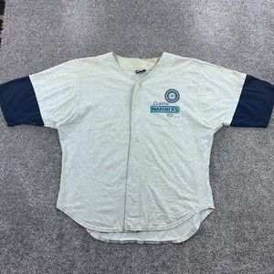 Vintage Seattle Mariners Baseball Jersey Shirt Mens XL Gray Navy MLB Cotton